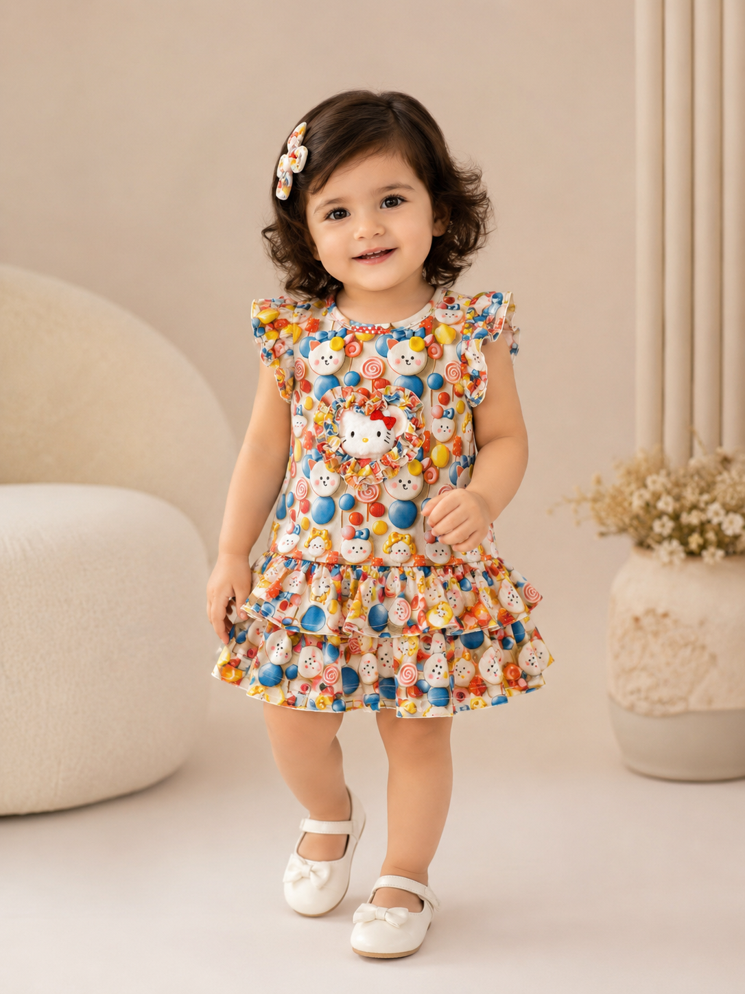 Girls Imported Self Stripe Skirt & Blouse Co-Ord Set – Cute Cartoon Print Summer Outfit