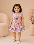 Girls Imported Self Stripe Skirt & Blouse Co-Ord Set – Cute Cartoon Print Summer Outfit
