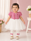 Girls Imported Self Stripe Tulle Frock with Leggings | Premium Party Wear Outfit