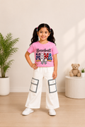 Girls "Baseball Mama" Graphic T-Shirt with Wide Leg Cargo Pants Set | Stylish Casual Outfit | Sizes 5 to 12 Years 00