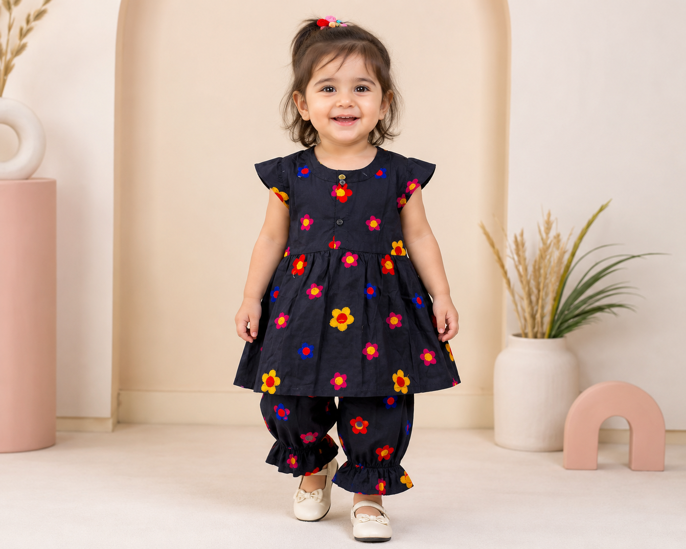 Girls Premium Lawn Cotton 2-Piece Suit with Colorful Wool Embroidery Flowers – Soft Summer Outfit