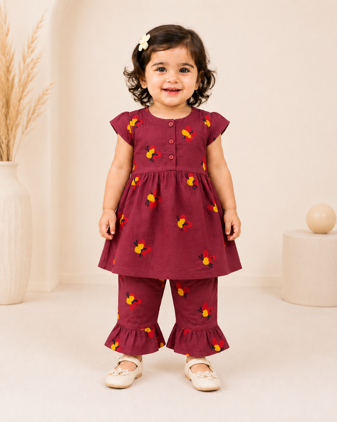 Girls Premium Lawn Cotton 2-Piece Suit with Wool Embroidery – Soft Summer Outfit for Kids